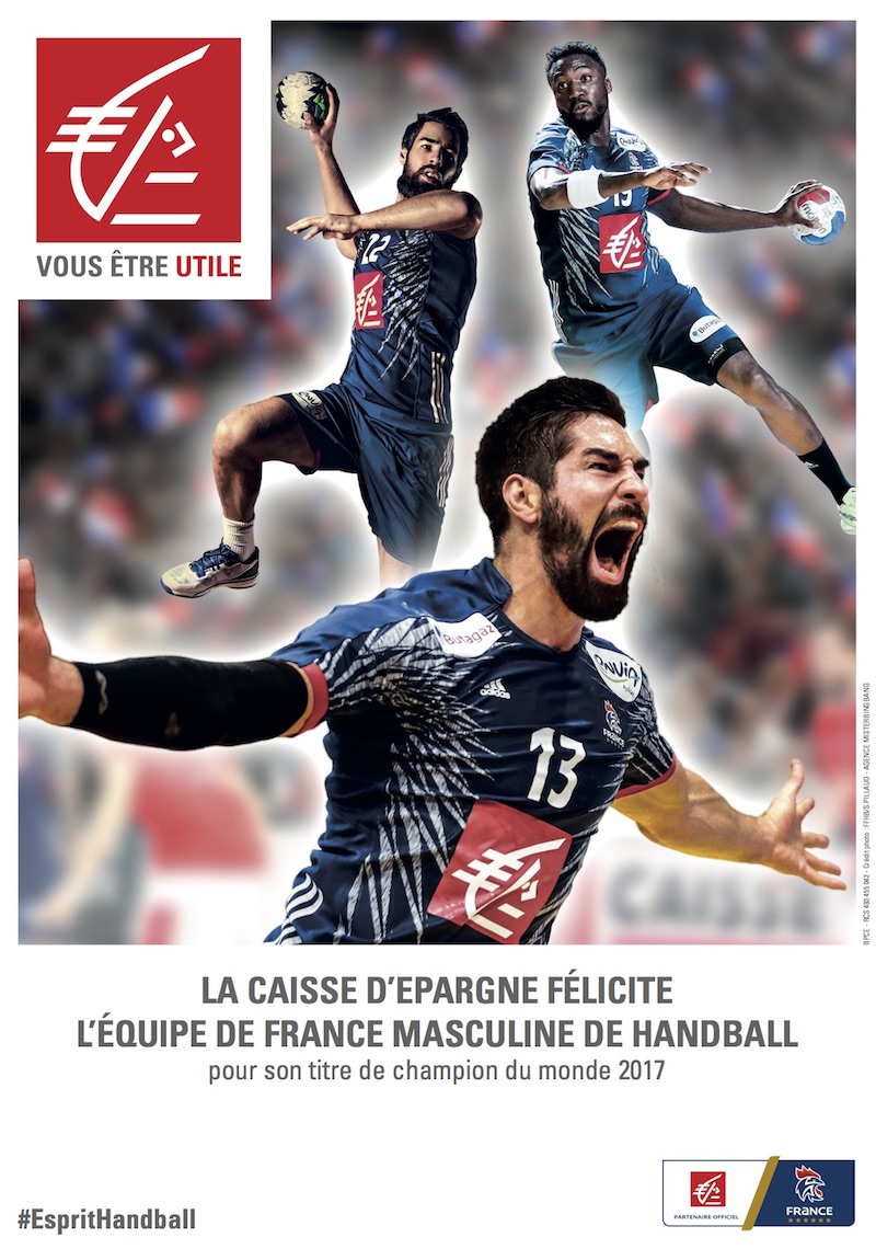 Affiche de la Caisse d'Epargne  la suite du titre de champion du monde de handball en 2017