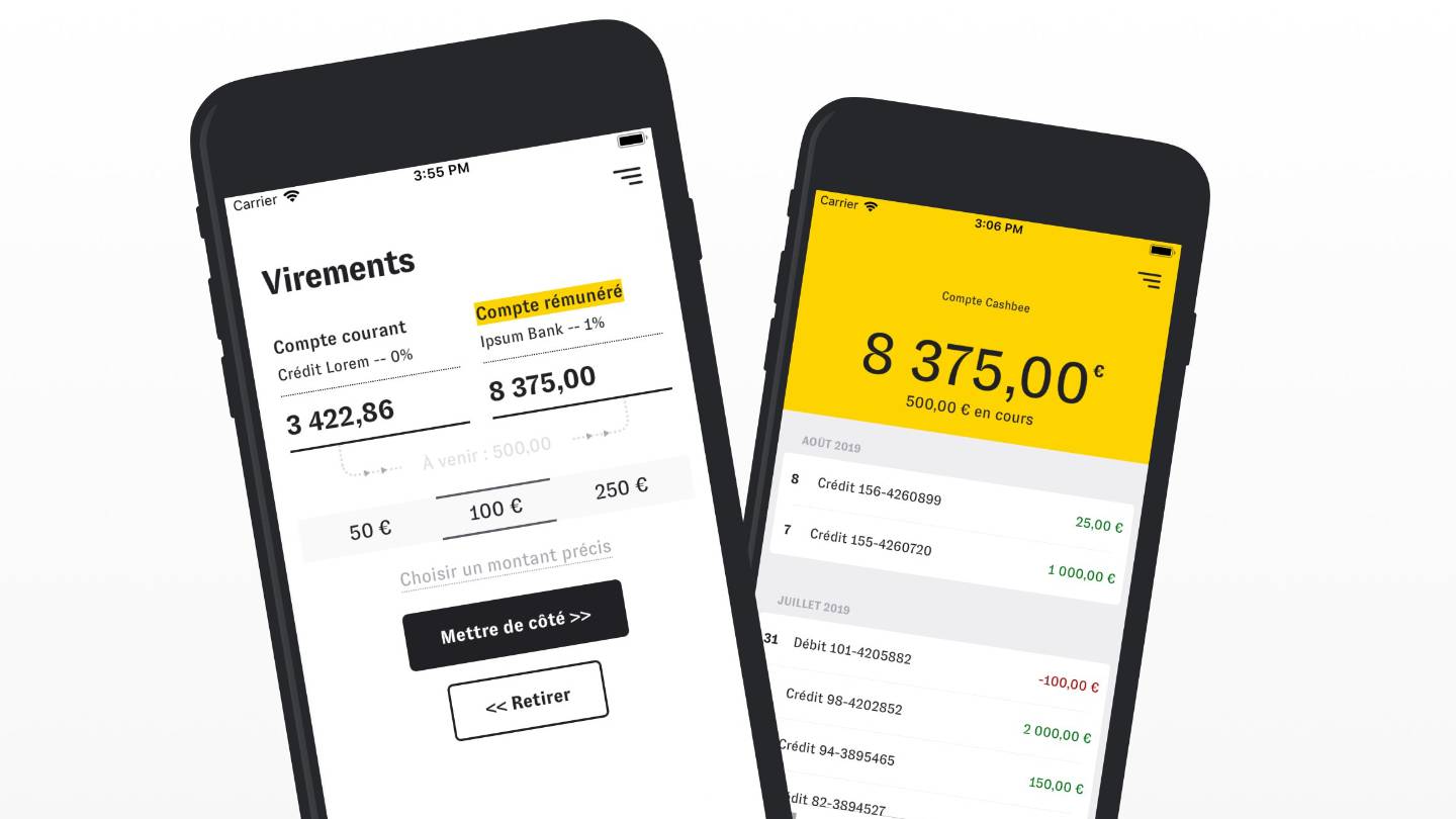 Interface de l'application Cashbee sur iPhone