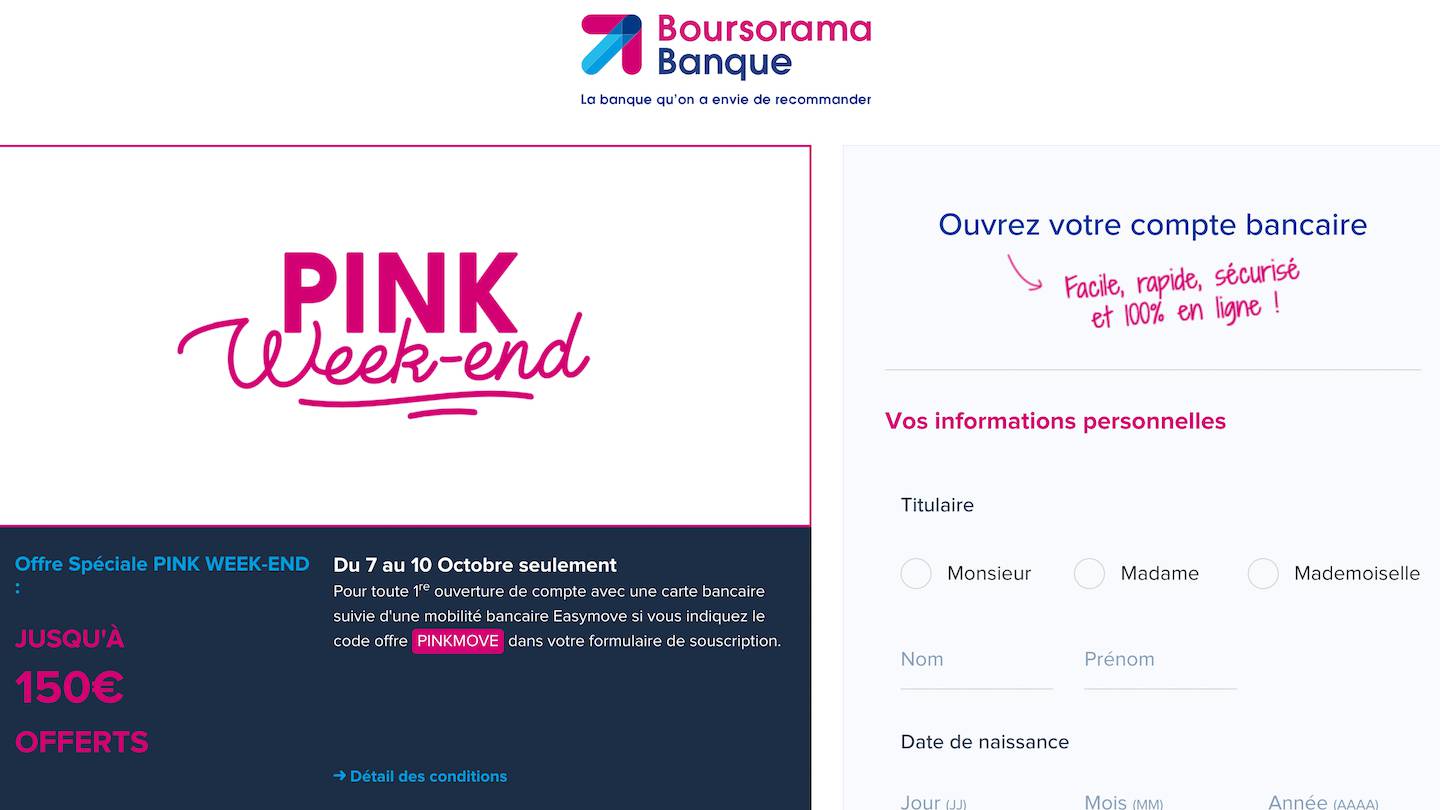 Pink Week-end Boursorama Octobre 2022