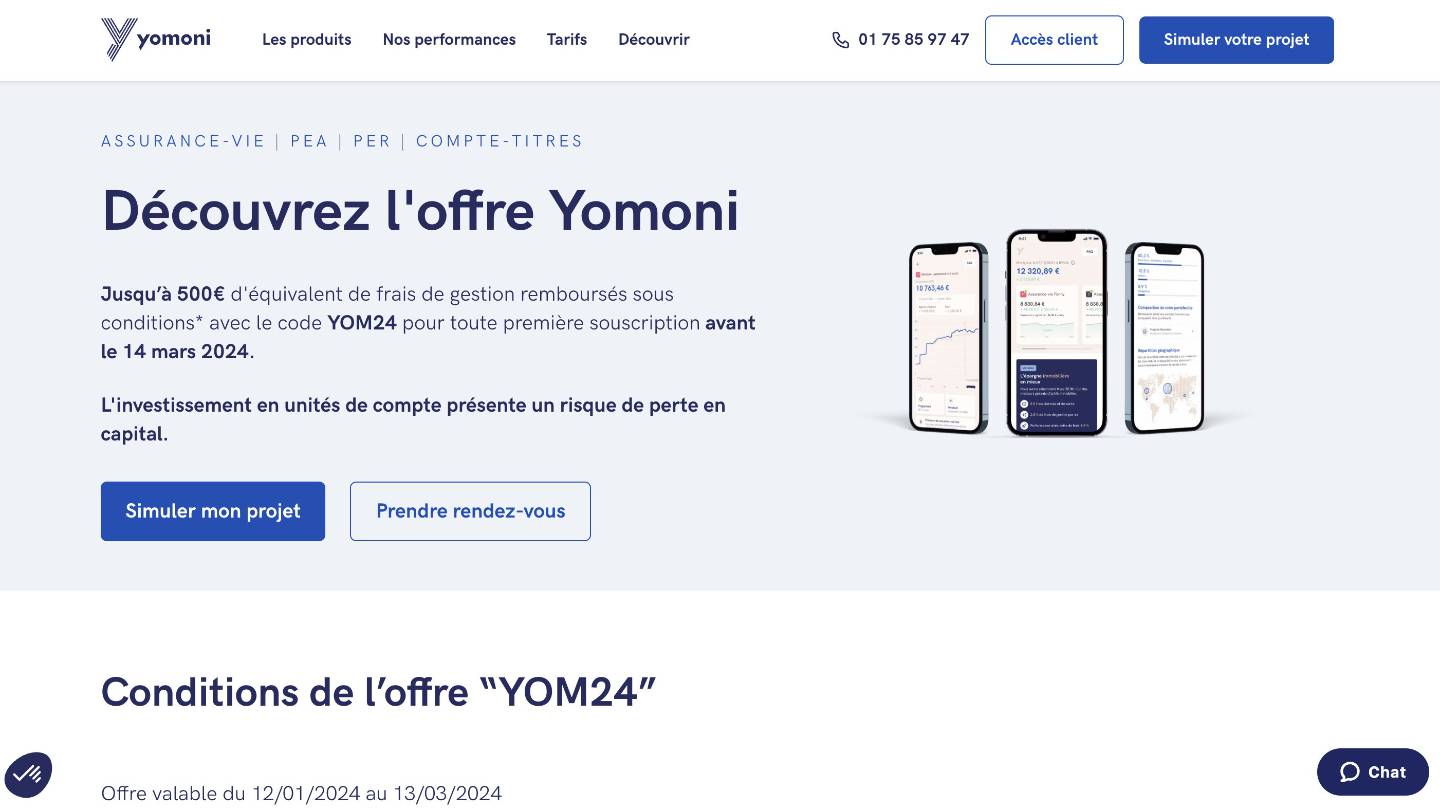 Offre 500 euros Yomoni Vie