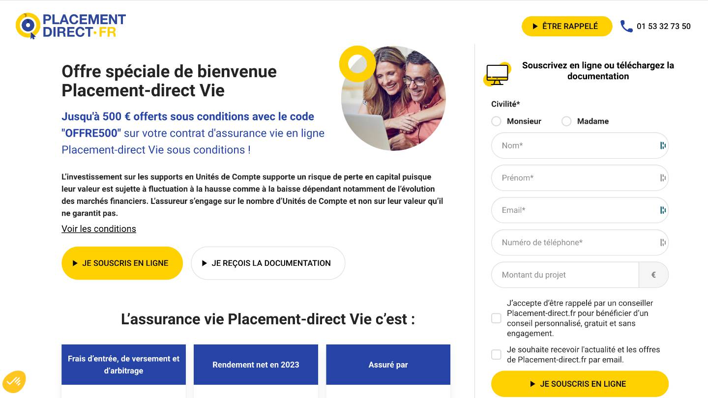 Placement-direct Vie 500 euros