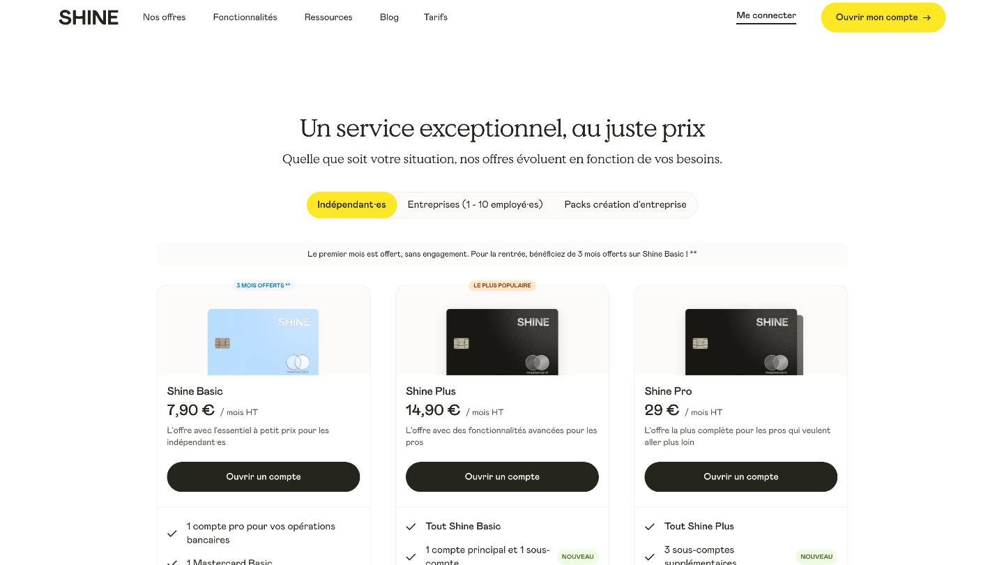 Compte Pro Profitez De 3 Mois Dessai Gratuit Avec Shine Basic