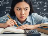 Une personne s'interroge devant un tableau de calculs.
