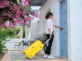 Une personne avec une valise ouvre la porte d'un logement.