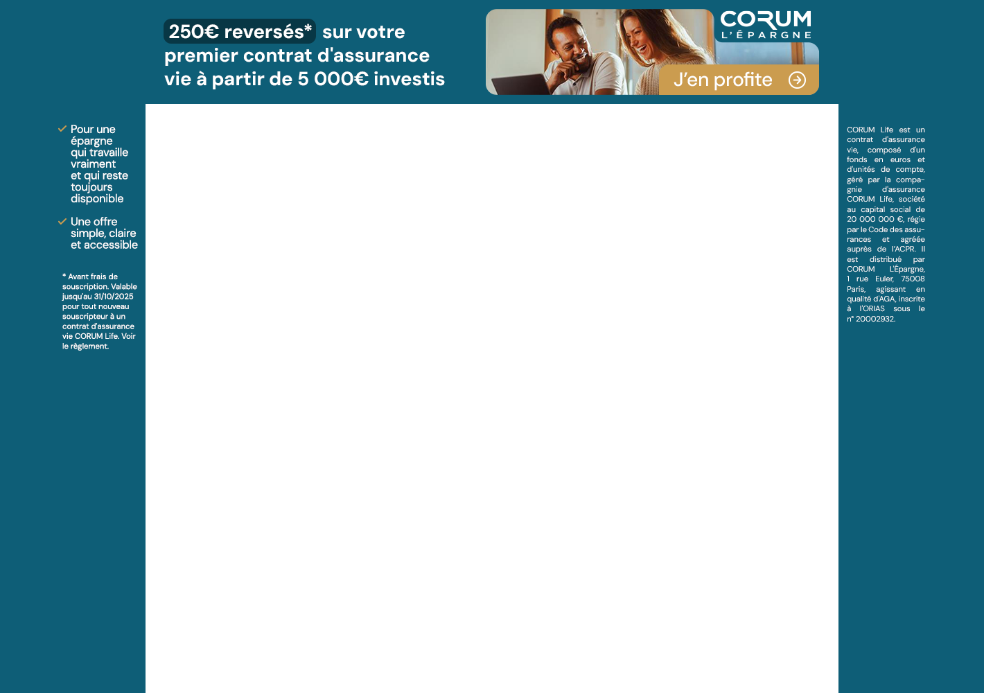 250reverss pour 5 000  investis sur votre assurance vie Corum