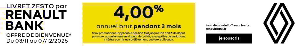 4% annuels bruts pendant 3 mois avec Renault Bank jusqu'au 7 dcembre