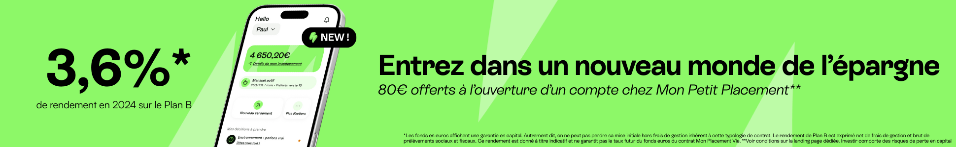 80 � offerts � l'ouverture d'un compte Plan B de Mon Petit Placement