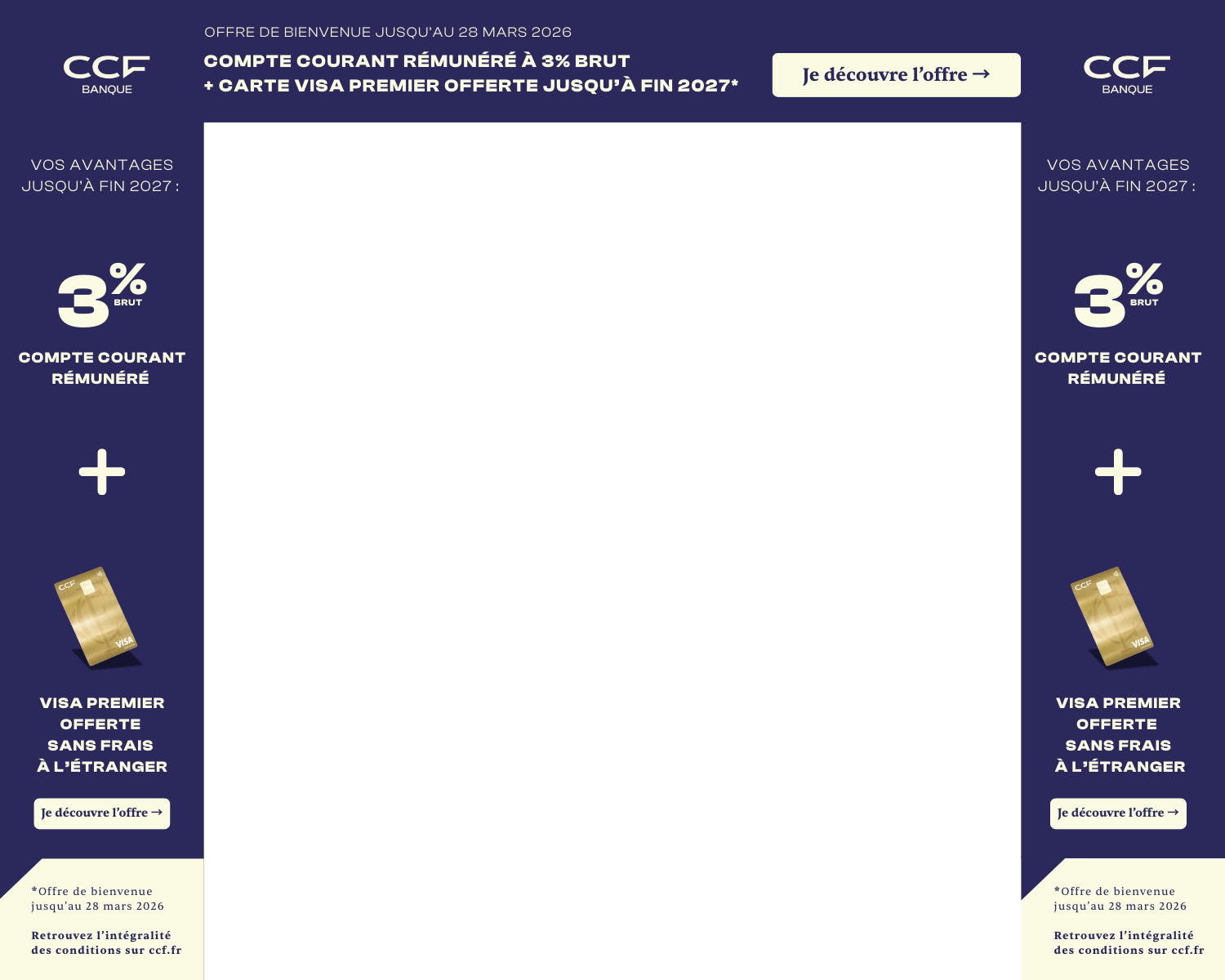 Compte courant r�mun�r� � 3% et carte Visa Premier offerte avec CCF